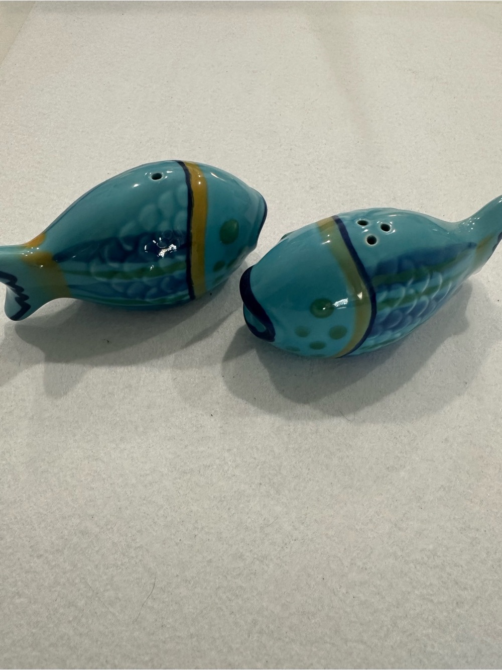 Blue Ceramic Fish Salt and Pepper Shaker Set